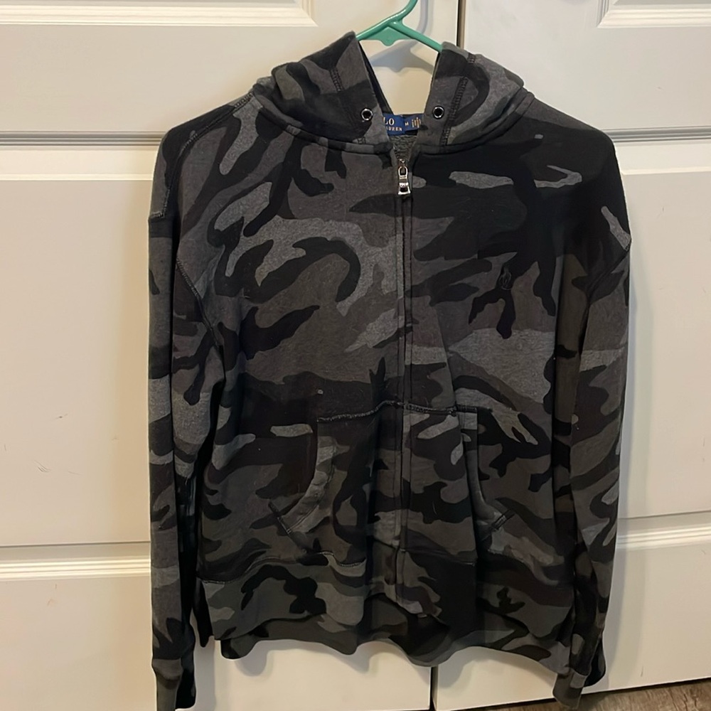 Polo black and gray camo full zip hoodie unisex